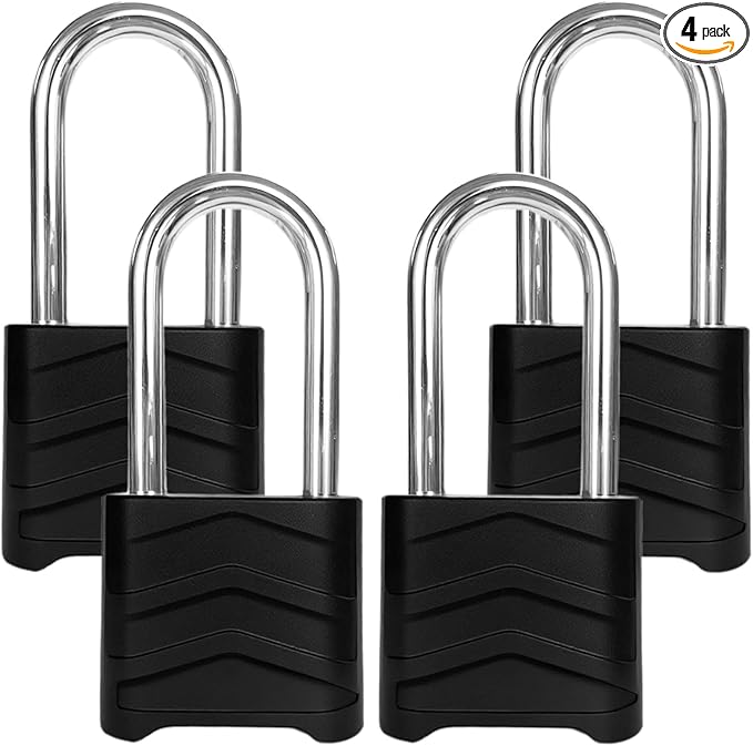 SEPOX 4PCS Large Combination Padlock, Long Shackle Outdoor Combo Lock 2.2" 55mm Heavy Duty Weatherproof, Ressetable 4Digital, Security Aluminum Body,Uncuttable Shackle, for Home, School, Gate, Garden
