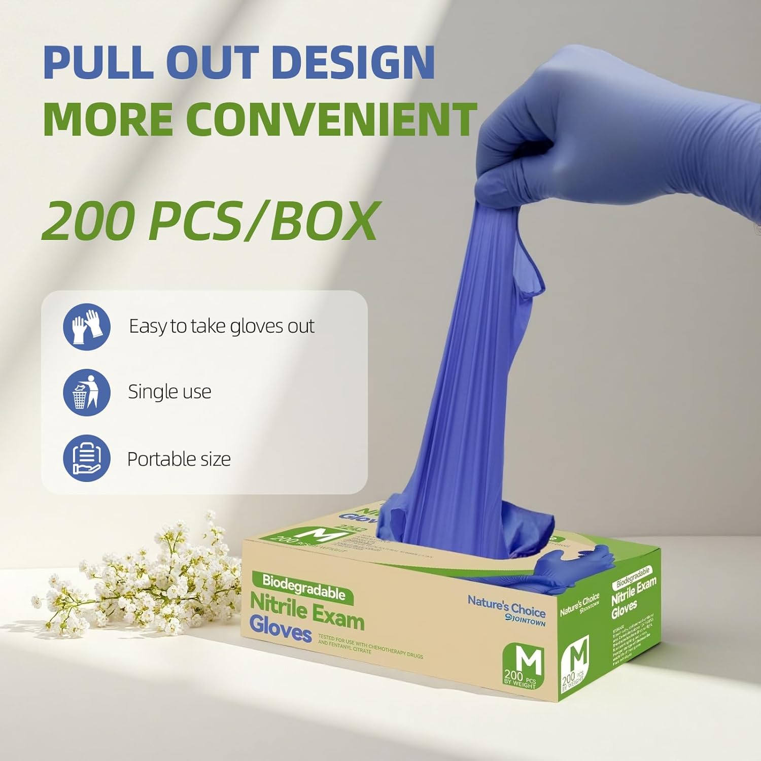 Jointown Biodegradable Nitrile Exam Gloves, Disposable Medical Surgical Gloves, Violet Blue Nitrile Glove, Latex Free, Food Safe, 2000 Count, Medium