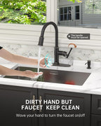 Touchless Oil Rubbed Bronze Kitchen Faucet with Soap Dispenser, DAYONE Single Handle Faucets for Kitchen Smart Motion Sensor Activated Hands-Free Pull Down, Robinet de Cuisine sans Contact