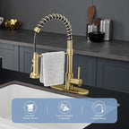 AIMADI Gold Kitchen Faucet with Pull Down Sprayer,Commercial Single Handle Brushed Gold Kitchen Sink Faucet with Deck Plate