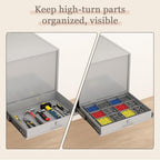 Steel Compartment Box Slide Rack, 4 Divider Scoop Boxes, Cold-Rolled Steel, 20" L x 15.75" W x 15" H, Carry-on Tool Box, Gray — Small Parts Organizer for MRO, Shop & Garage