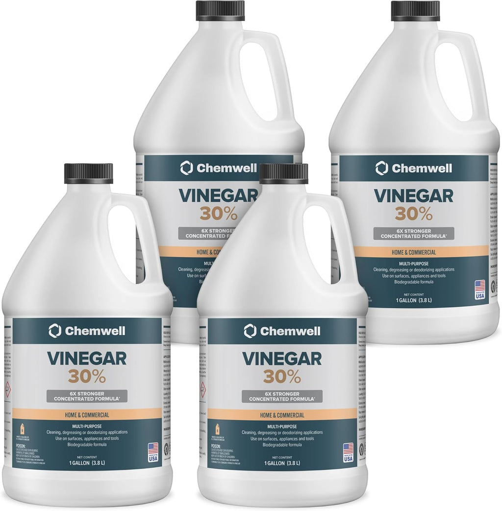 30% Vinegar 4 Gallons (4 Pack, 1 Gallon) - General Purpose All-Natural Multi-Surface Cleaner for Home, Patio & Commercial - High Performance, Powerful Concentrated Acetic Acid - Made in USA