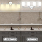 Chrome Bathroom Light Fixtures,4-Light Chrome Vanity Lights,Chrome Bathroom Lights Over Mirror,Mid-Century Modern Sconce with Frosted Glass