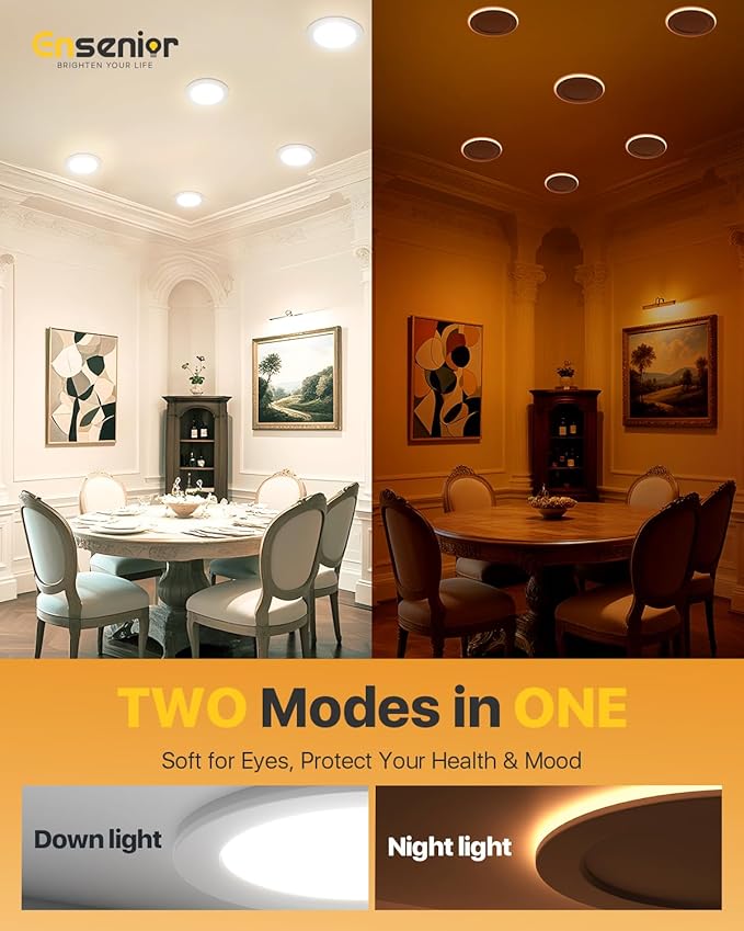 Ensenior 24 Pack 6 Inch LED Recessed Ceiling Light with Night Light, Dimmable, 2700K-5000K 5CCT, 1050LM 12W 120V, High Brightness Canless Wafer Downlight - FCC