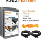 2PACK MAGZO Window&Door Screen Replacement Kit, 48''W x 99''L, with Retainer Spline (Total 65.6 FT) and Press-Fit Roller Tool, Scratch-Proof Polyester, Mesh Roll Repair for Patio, Pet Friendly, Grey