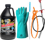Ultimate Drain Solution Instant Power Hair & Grease Drain Cleaner Opener 2L Bundle with Drain Snake Hair Drain Clog Remover, and Protective Gloves