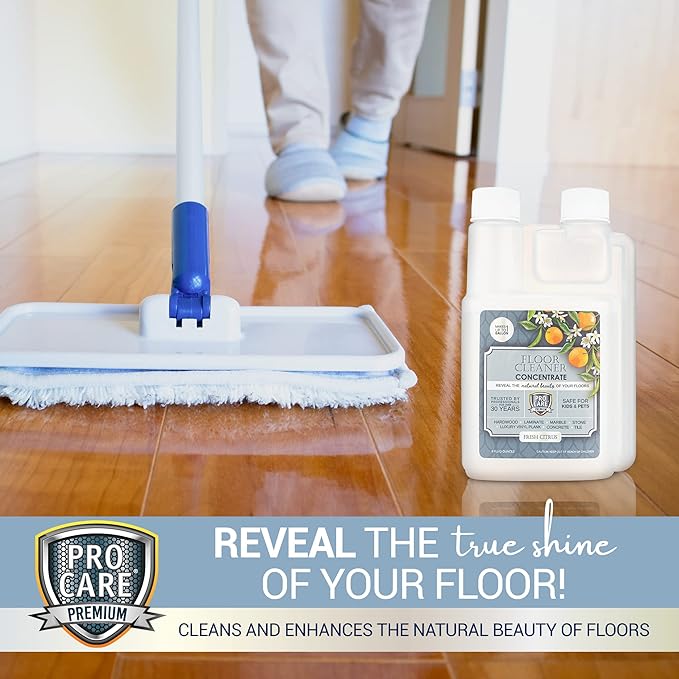ProCare Citrus Floor Cleaner Concentrate (Made in USA) | Vinyl, Wood, Tile, Stone & Laminate Floor Cleaner For Mopping, Household Supplies, Cleaning Solution Concentrate For Kitchen & Bathroom - 8oz