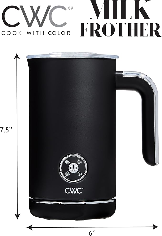 COOK WITH COLOR 4-in-1 Electric Milk Steamer and Frother - 2-Minute Heating and Frothing, Hot and Cold Foam Maker for Coffee, Latte, Cappuccino, Macchiato, Milk Warmer, Auto Shut Off, Black