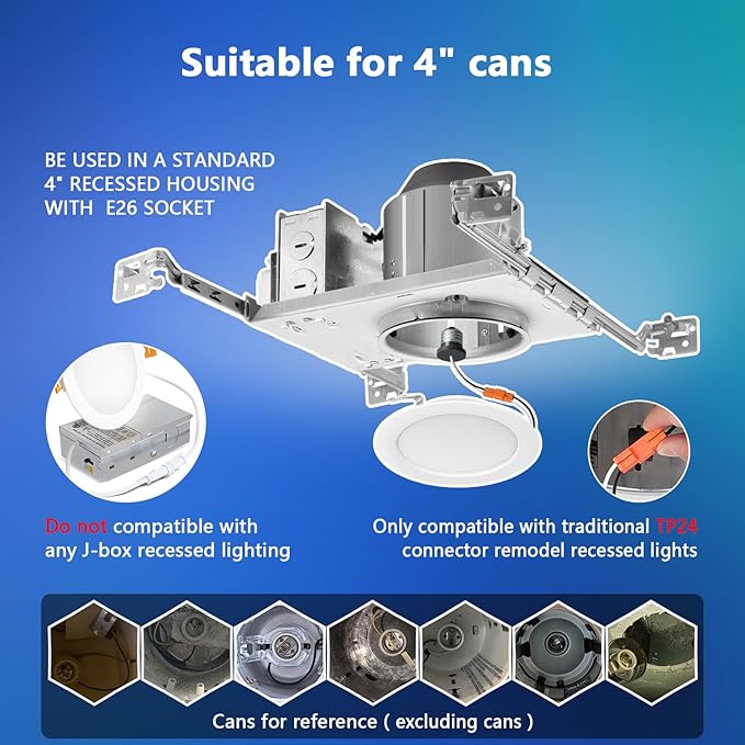 LVWIT LED Recessed Light 4Inch, 5CCT Can Lighting with White Cover, Color Selectable Dimmable Downlight with E26 Conversion Kit, 2 Pack