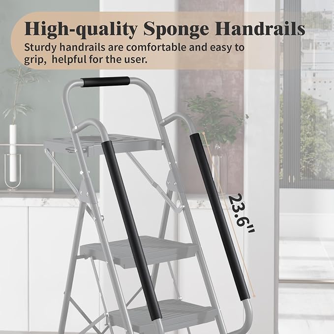KINGRACK 5 Step Ladder with Tool Platform, 900 lbs Sturdy Step Stool with Handrail, Folding Steel Ladder with Wide Pedal, Safety Ladder for Adults Home Outdoor Painting Garage Office