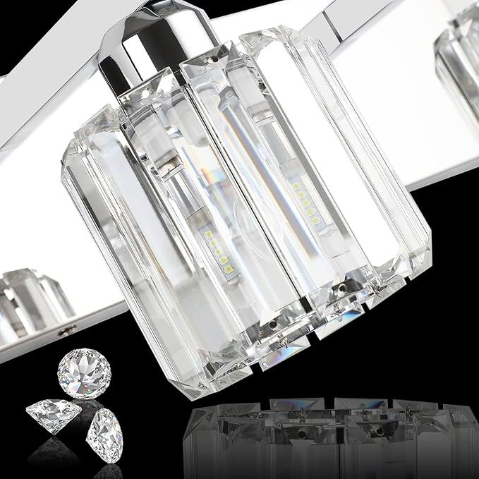 Aipsun Crystal Bathroom Vanity Light Stainless Steel Modern Vanity Light 5 Lights Crystal Bathroom Vanity Light Fixtures (Exclude Bulb)
