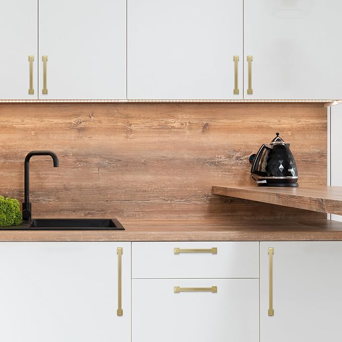 COTYKILEY 6 Pack 10 Inch(254mm) Brushed Brass Cabinet Handles Gold Kitchen Cabinet Pulls Cabinet Door Handles Kitchen Cabinet Hardware