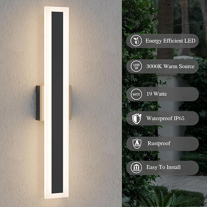 LamQee 23.6 Inch Long Outdoor Wall Lights Modern Exterior Lighting Fixtures for House, Waterproof 3000K 19W 950LM LED Linear Outdoor Wall Sconces Lighting for Porch Patio Garage Door Yard Indoor