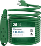 K KASONIC - 25-Feet 3 Outlet Extension Cord, UL Listed, 16/3 SJTW 3-Wire Grounded, 13 Amp 125 V 1625 Watts, Multi-Outlet Indoor/Outdoor Use, Green