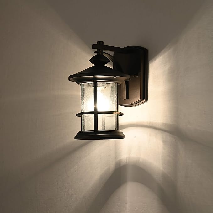 MICSIU Oil Rubbed Bronze Outdoor Wall Light 2 Pack, Clear Seedy Glass Exterior Wall Sconce Light Fixture, 10 Inch Metal Outdoor Porch Lights for House, Front Porch, Patio, Backyard