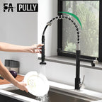 Pull Down Kitchen Faucet with Sprayer,Fapully Commercial Matte Black&Brushed Nickel Kitchen Sink Faucets