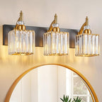 Crystal Vanity Lights - Black Gold 3 Light Bathroom Vanity Light Fixtures Over Mirror Modern Vanity Light