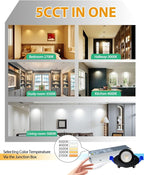 zouzai 2 Inch 5CCT Gimbal Black Led Recessed Lighting with Junction Box, 360°+90° Adjustable Led Recessed Lights, 2700K/3000K/3500K/4000K/5000K, 5W Eqv 50W, 550LM Brightness - ETL (Black, 1 Pack)