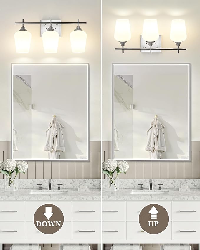 3 Light Bathroom Light Fixtures Over Mirror, 21 Inch Brushed Nickel Bathroom Vanity Lights, Modern Bath Wall Sconces with Frosted Glass Shade, OS-YQ9167-3BNW
