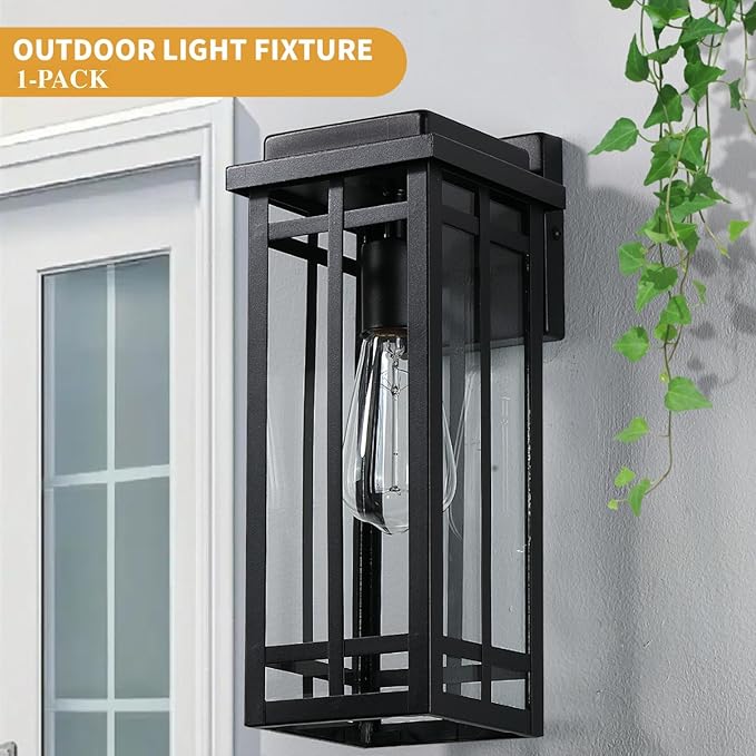 13.8'' Outdoor Wall Light Fixtures 1 Pack, Black Porch Lights Outdoor Lighting for House, Exterior Lighting Fixtures Wall Lanterns, Waterproof Modern Outside Sconce Lights for Patio Garage (No Sensor)