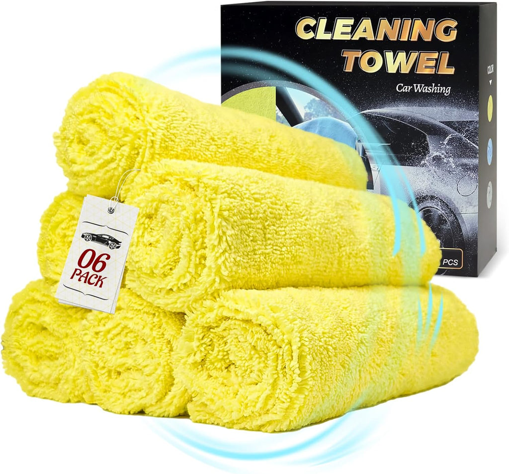 Microfiber Cleaning Cloths Car Interior & Exterior,Highly Absorbent Cloth,Car Wash Rags Lint Free and Reusable，Cleaning Rag for House,Kitchen,Bathroom,Office,16"x16"|Yellow 6-Pack