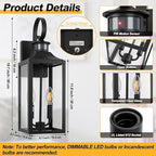 20" Black Motion Sensor Outdoor Light, Large Dusk to Dawn Outside Lighting Fixture, Exterior Farmhouse Wall Mount Porch Lantern, Waterproof Sconce Lamp for Outside Patio, 3 Modes/2-Light/1-Pack