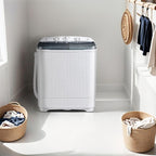 Sportpulse 22lbs Compact Mini Twin Tub Washing Machine with Drying Rack, 13lbs Portable Laundry Washer and 9lbs Spinner, Convenient and Efficient for Dorms, Apartment (Black, 22lbs)