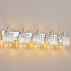Crystal Vanity Lights Chrome 5 Light Bathroom Light Fixtures Over Mirror Modern Vanity Light for Bathroom