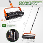 Walensee Rolling Lawn Aerator, Heavy Duty Manual Aerator Tool with 42 Spikes, Lawn Spike Aerator Roller with 71" Adjustable Handle, Soil Penetrator Push Lawn Aeration for Garden Yard Patio