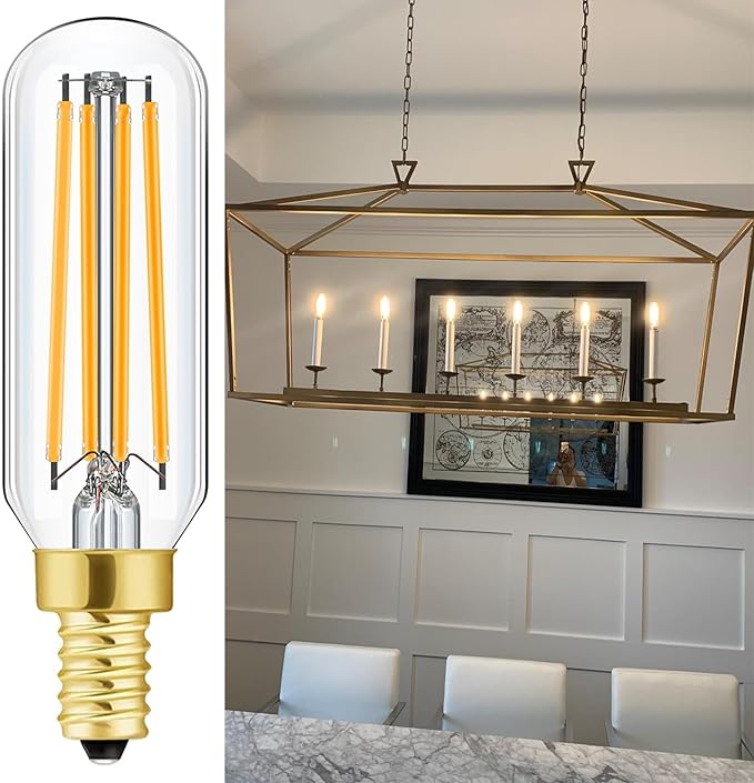 Dimmable E12 Led Bulbs 100W T6 Candelabra Light Bulb Soft White 3000K E12 Edison Bulbs 8W Vintage LED Filament Edison Candle Bulb 800lm, 6Pack