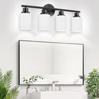 4-Light Bathroom Light Fixtures, Black Vanity Lights for Mirror with Textured Milky White Glass Shade, Modern Kitchen Light Fixtures Wall Sconce Light - E26 Base