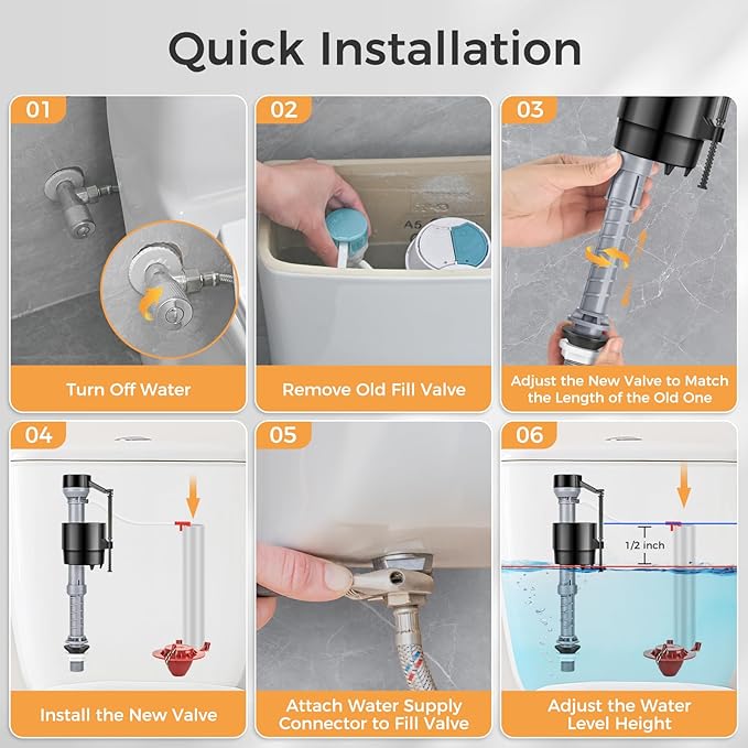 Universal Toilet Repair Kit for Inside Tank – Includes Adjustable Fill Valve & 2-Inch Flapper, Quiet & Easy Installation (Black, 2-Pack)