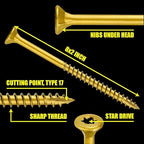 #8 x 2'' Wood Screws by Grindy (400pack/2.8LBS) – Self-Drilling Deck Screws I Rust Resistant I Quick Drive & Fast Grip I for Cabinet, Furniture & Other Projects I Bit Included