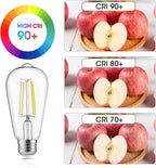 Vintage LED Edison Bulbs, 6W, Equivalent 60W, High Brightness Cool White 4000K, ST58 Antique LED Filament Bulbs with 90+ CRI, E26 Medium Base, Dimmable, Clear Glass, Pack of 6
