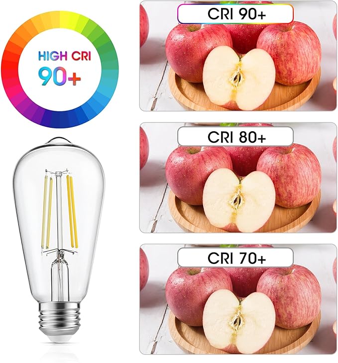 LED Edison Light Bulbs, 12Pcs Vintage 6 Watt, Equivalent 60W Incandescent Light Bulbs, E26 Medium Base Dimmable Decorative Antique Filament Light Bulbs with 90+ CRI, Cool White 4000K