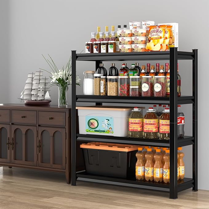 40" W Garage Shelving Heavy Duty, 1800LBS Loads Garage Storage Shelves Heavy Duty, 4-Tier Metal Shelving Units and Storage Racks, Industrial Utility Shelf,40" Wx16 Dx72 H, Black