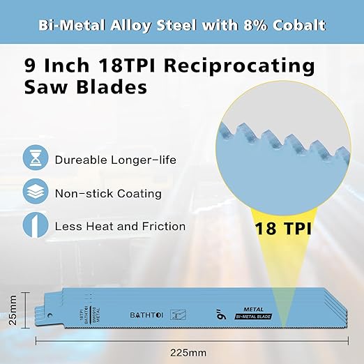20 Pack 9 Inch 18 Tpi Reciprocating Saw Blades with 8% Cobalt for Longer Life and Faster Cutting Speed, Bi-Metal Sawzall Blades for Sheet Metal, Pipes, PVC Plastic, Profiles Cutting