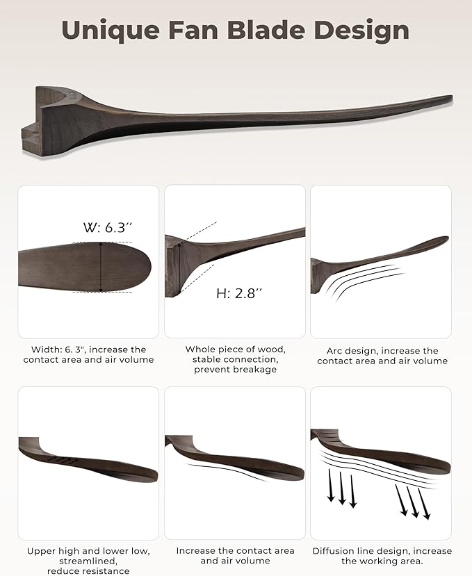 60" Ceiling Fans Without Light, Solid Wood Ceiling Fan No Light with Remote Control and DC Motor, Outdoor Ceiling Fan with 3 Blades, Outdoor fan for Patios - Deep Brown