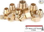 Hex Couplings, 1/4" x 1/4" NPT Male To Female Brass Hex Nipple Adapters, Brass Pipe Extension Fittings for Oil/Air/Water/Gas Systems. (2 Pack)