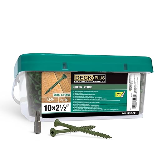 Deck Plus 2-1/2 Inch Epoxy Coated Exterior Wood and Fence Screws #10 x 2-1/2" Torx/Star Drive Included Coarse Thread, Outdoor Rust Resistant Decking Screw, Green, Keg, 1000 Pieces | 49320