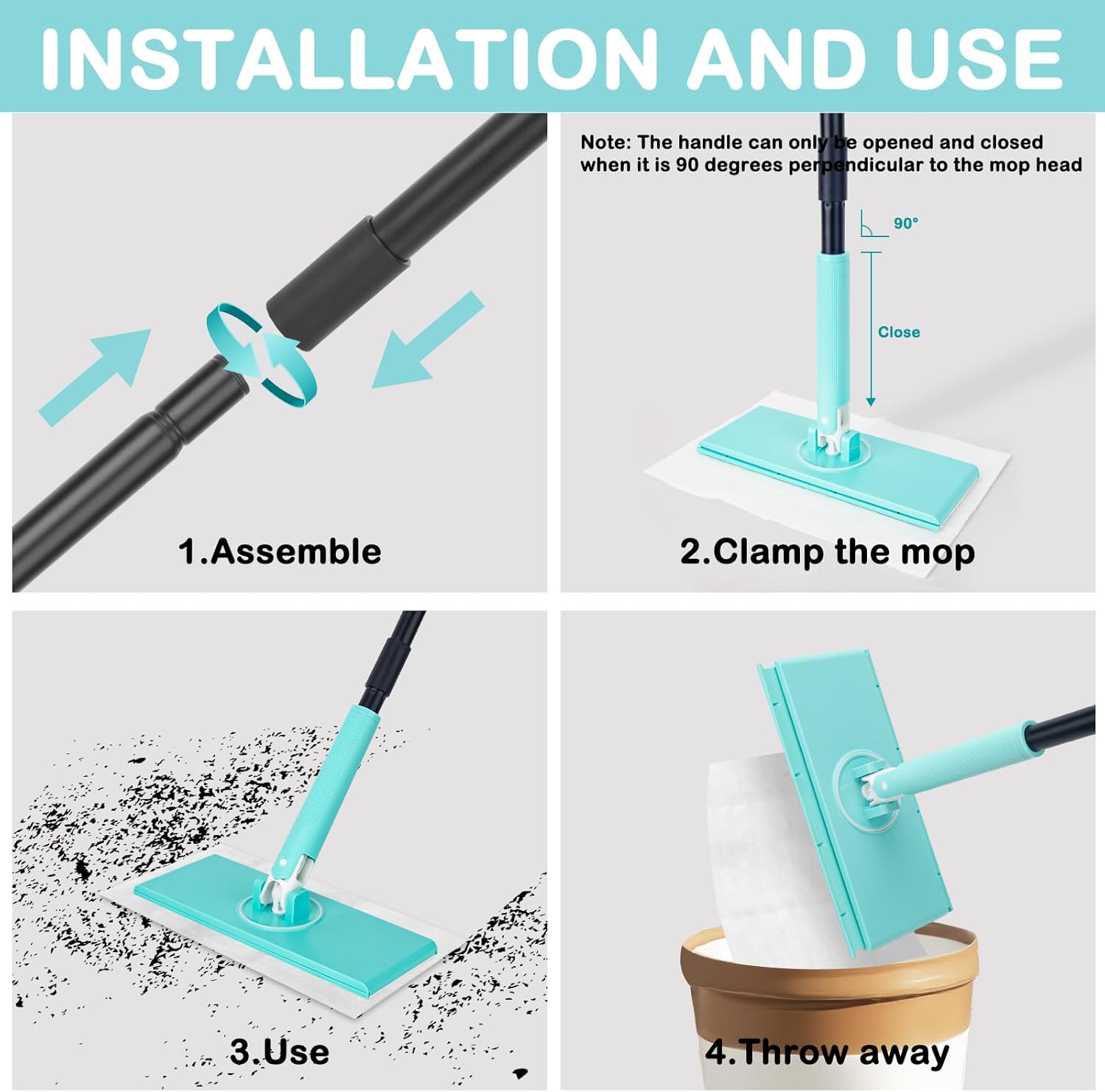 KeFanta Sweeper Mops for Floor Cleaning, 2-in-1 Mops Kit Compatible with Swiffer Pads, Disposable Dust Mop with 20 Dry Cloths, 1 Washable Microfiber Cloth for Hardwood Kitchen Bathroom Pet Hair