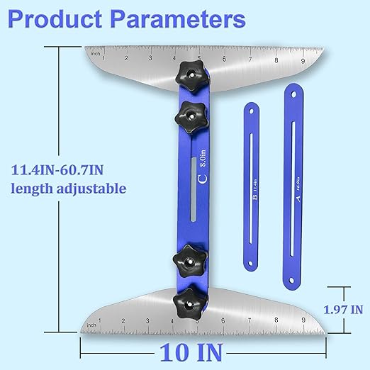 Stair Treads Gauge Template Tool - Staircases Jig, Measuring Set, Shelf Scribe Tools for Stairs, Risers, Shelf and Cutting Drywall Wizard, 11.4In to 60.7In
