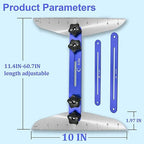 Stair Treads Gauge Template Tool - Staircases Jig, Measuring Set, Shelf Scribe Tools for Stairs, Risers, Shelf and Cutting Drywall Wizard, 11.4In to 60.7In