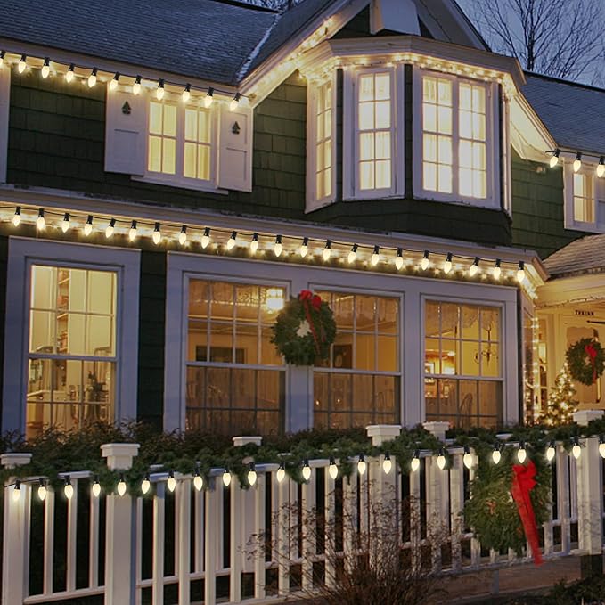 25 Pack C7 Ceramic Christmas Replacment Bulbs, White Light Bulbs for E12 Candelabra Base Outdoor/Indoor Christmas String Lights, 5 Watt