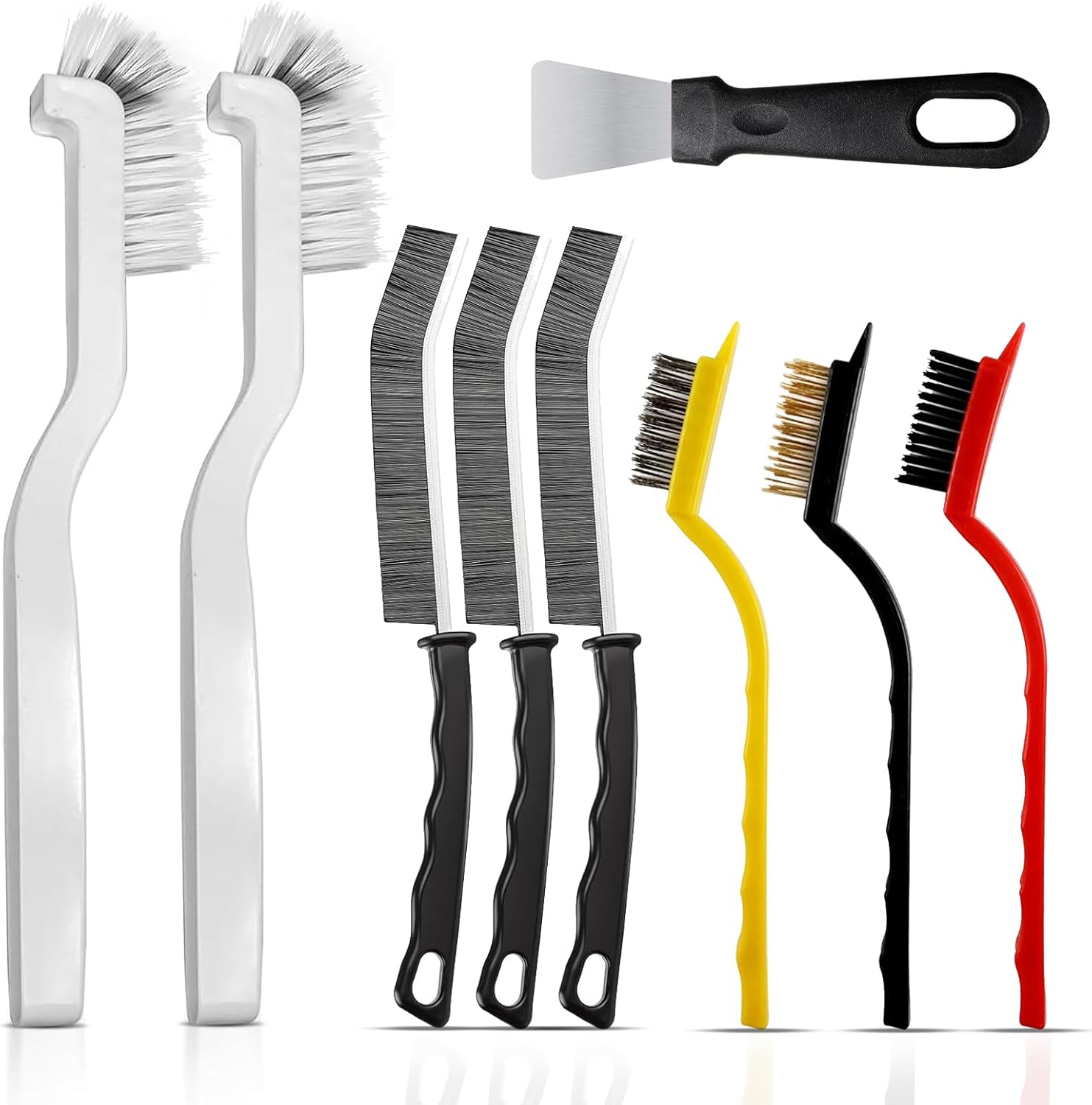 Multi-Purpose Hard Bristle Brush Set, Crevice Cleaning Brush Kit for Deep Cleaning Kitchen, Bathroom, Grout, Sink, Cup, Teapot, Bottle, Blender, Corners, Tight Spaces，9 Pack