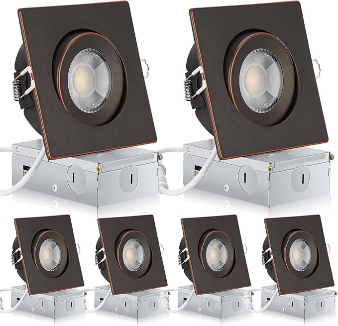 Oil Rubbed Bronze Recessed Lights Square 4 inch 6 Pack, Gimbal Gimbal Recessed Lights,dimmable, 5CCT Selectable,9W 750LM
