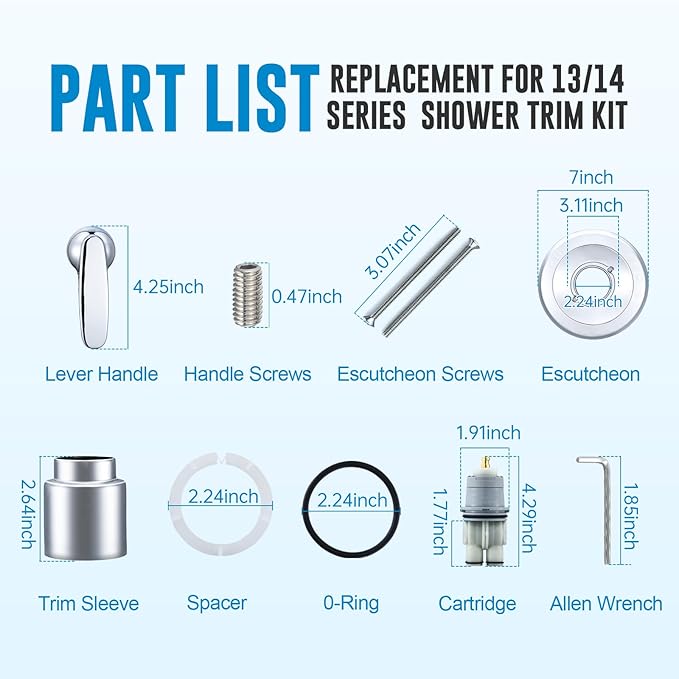 Replacement for Delta Classic 13 Series Single-Function Trim Kit, T13010 Shower Handle, Fit Delta Shower Valve R10000 Series, Chrome (Cartridge Included)