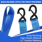 Ratchat Straps Heavy Duty with S Hooks Safety Latches 4 Pack 4400lb1.5 by 15' Tie Down Cargo Straps Ratcheting for Motorcycles,ATVs,Jet Skis,Golf Carts,Lumber,Sport Equipment,Boat,UTV,Roof Rack Blue
