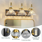 Vintage Bathroom Vanity Light, 3-Light Black Gold Vanity Lighting Fixture with Flower Glass Shade, Bathroom Lighting Fixtures Over Mirror