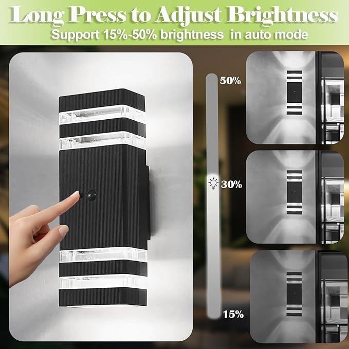 Motion Sensor Outdoor Lights for House, Porch Lights Outdoor Wall Lights Dusk to Dawn, IP65 Waterproof Exterior Lighting Fixtures, Black Aluminum Square Up and Down Lights Modern Wall Sconces 1 Pack